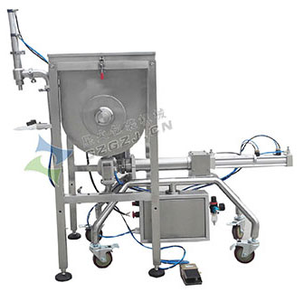 臥式攪拌醬類(lèi)電動(dòng)灌裝機(jī)，單頭臥式大顆粒醬料灌裝機(jī)